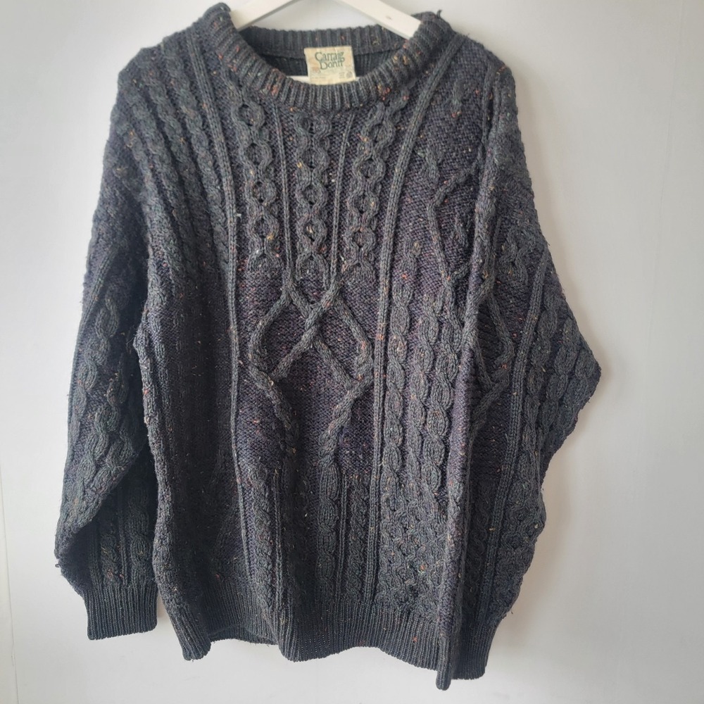 Carraig Donn Men's Wool Cable Knit Fisherman Aran Sweater  size L Crewneck
